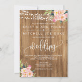 Floral rose rustique et Faire-part de mariage bois (Devant)