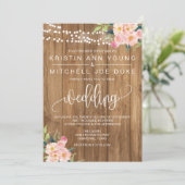 Floral rose rustique et Faire-part de mariage bois (Debout devant)