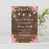 Floral rose rustique Sweet 16 Anniversaire Carte (Debout devant)