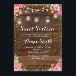 Floral rose rustique Sweet 16 Anniversaire Carte<br><div class="desc">Floral rose rustique Sweet 16 Anniversaire Carte</div>