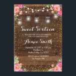 Floral rose rustique Sweet 16 Anniversaire Carte<br><div class="desc">Floral rose rustique Sweet 16 Anniversaire Carte</div>