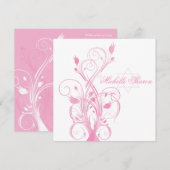 Floral rose sur invitation Bat mitzvah blanche (Devant / Derrière)