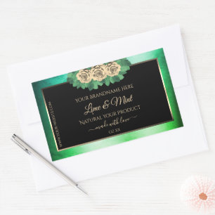 Floral Rose Turquoise marbre vert noir Étiquette p