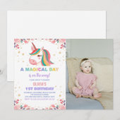 Floral Rose Unicorn Anniversaire Invitations avec  (Devant / Derrière)