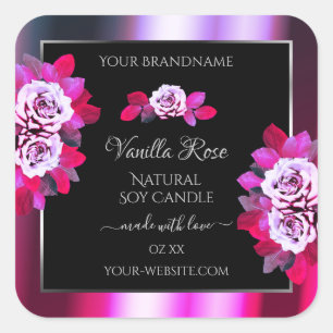 Floral rose violet et noir Étiquettes de produits