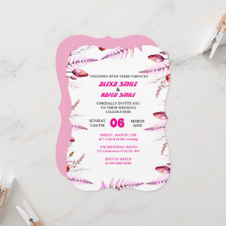 Floral Rose Wedding Invitation: Blush Pink Kaart