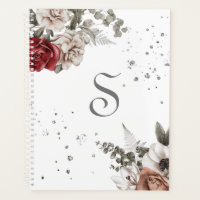 Floral Roses Rouges Monogramme Moderne