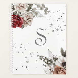 Floral Roses Rouges Monogramme Moderne