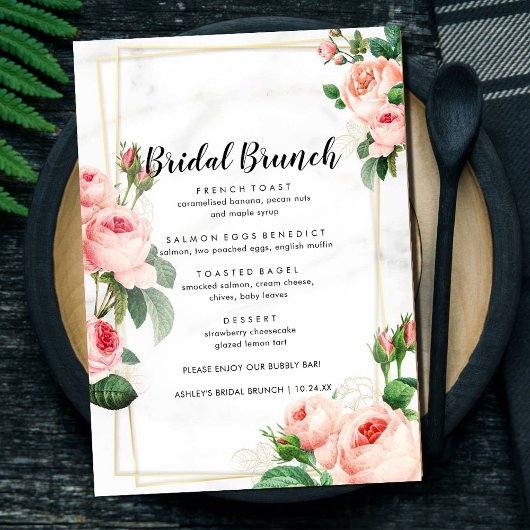 Floral Rosy Blush Bridal Brunch Menu