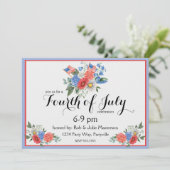 Floral Rouge Blanc et Bleu 4 juillet Invitation (Debout devant)
