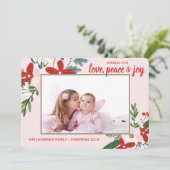 Floral Rouge Blush rose Noël Carte photo (Debout devant)