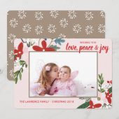 Floral Rouge Blush rose Noël Carte photo (Devant / Derrière)