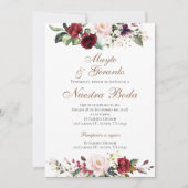 Floral rouge espagnol Faire-part de mariage (Devant)