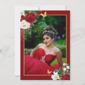 Floral rouge photo Quinceanera Invitation en espag (Dos)