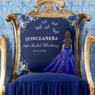 Floral Royal Blauw Goud Prinses Quinceanera Kussen