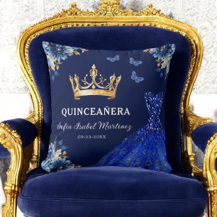 Floral Royal Blauw Goud Prinses Quinceanera Kussen