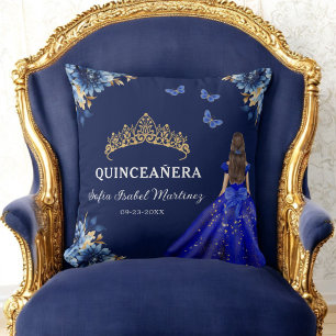 Floral Royal Blauw Goud Prinses Quinceanera Kussen