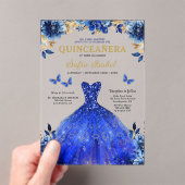 Floral Royal Blue Butterfly Princess Quinceanera Acryl Uitnodigingen (Insitu (Draagbaar))