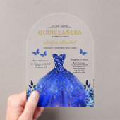 Floral Royal Blue Butterfly Princess Quinceanera Acryl Uitnodigingen (Insitu (Draagbaar))