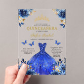 Floral Royal Blue Butterfly Princess Quinceanera Acryl Uitnodigingen (Insitu (Draagbaar))