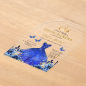 Floral Royal Blue Butterfly Princess Quinceanera Acryl Uitnodigingen (Laagn)