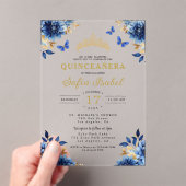 Floral Royal Blue Butterfly Princess Quinceanera Acryl Uitnodigingen (Insitu (Draagbaar))