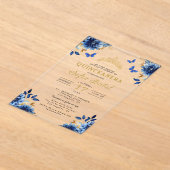 Floral Royal Blue Butterfly Princess Quinceanera Acryl Uitnodigingen (Laagn)