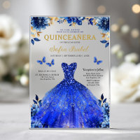 Floral Royal Blue Butterfly Princess Quinceanera