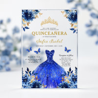 Floral Royal Blue Butterfly Princess Quinceanera