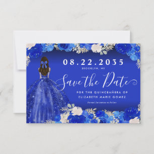 Floral Royal Blue Dress Verjaardag Quinceanera Save The Date
