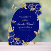 Floral Royal Blue Gold Tiara Butterfly Quinceañera (Neutre)