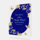 Floral Royal Blue Gold Tiara Butterfly Quinceañera (Angle)