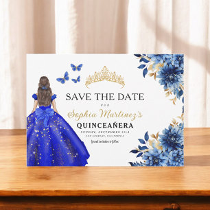 Floral Royal Blue Princess Verjaardag Quinceanera Save The Date