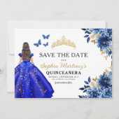 Floral Royal Blue Princess Verjaardag Quinceanera Save The Date (Voorkant)