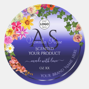 Floral Royal Blue Produit Étiquettes Monogramme Aj