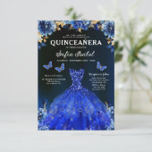 Floral Royal Blue QR Code Princess Quinceanera Kaart (Staand voorkant)