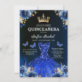 Floral Royal Blue Tweetalige Spaanse Quinceanera Kaart (Achterkant)