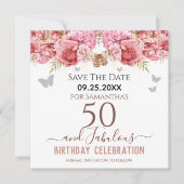 Floral roze 50th Birthday Save the Date (Voorkant)