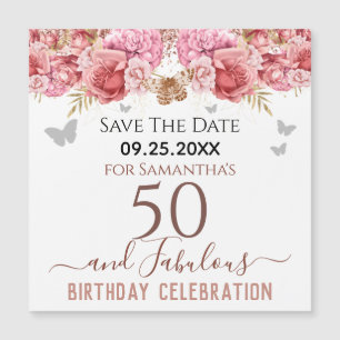 Floral roze 50th Birthday Save the Date Magnet