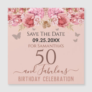 Floral roze 50th Birthday Save the Date Magnet