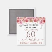 Floral roze 60th Birthday Save the Date Magnet Magneet (Voorkant / Achterkant)