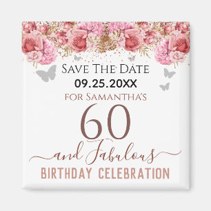 Floral roze 60th Birthday Save the Date Magnet Magneet
