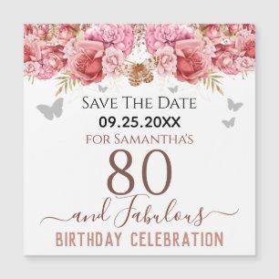 Floral roze 80th Birthday Save the Date Magnet