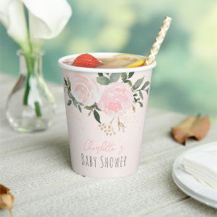 Floral roze Baby shower Papieren Bekers