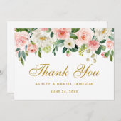 Floral roze blush gouden bruiloft dank u bedankkaart (Voorkant / Achterkant)