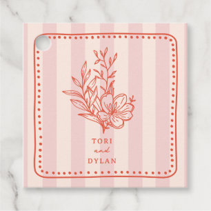 Floral roze boeket streep bruiloft bedankjes labels