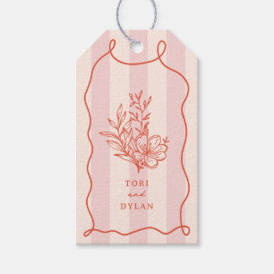 Floral roze boeket streep bruiloft cadeaulabel