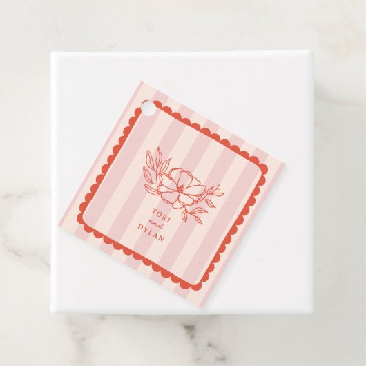 Floral roze botanische streep bruiloft bedankjes labels (In situ)