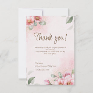 Floral Roze bruiloft bedankje. Bedankkaart