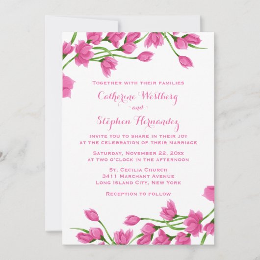 Floral roze en witte bloemen Fuchsia Weddenschap Kaart (Voorkant)